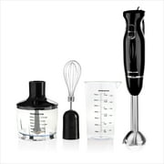 OVENTE Immersion Electric Hand Blender 300 Watt Power 2 Mix Speed with Stainless Steel Blades, Handheld Stick Mixer Set with Egg Whisk Attachment Mixing Beaker and BPA-Free Food Chopper, Black HS565B